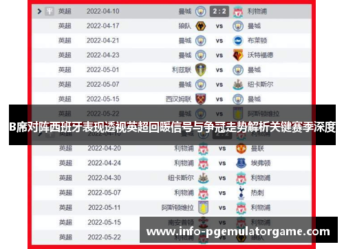 B席对阵西班牙表现透视英超回暖信号与争冠走势解析关键赛季深度 B席对阵西班牙表现透视英超回暖信号与争冠走势解析关键赛季深度